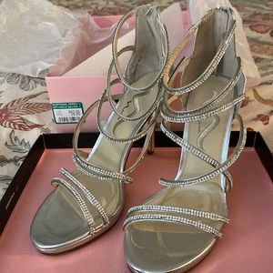 Nina size 9 1/2M; silver rhinestone strappy 4 inch heel shoes